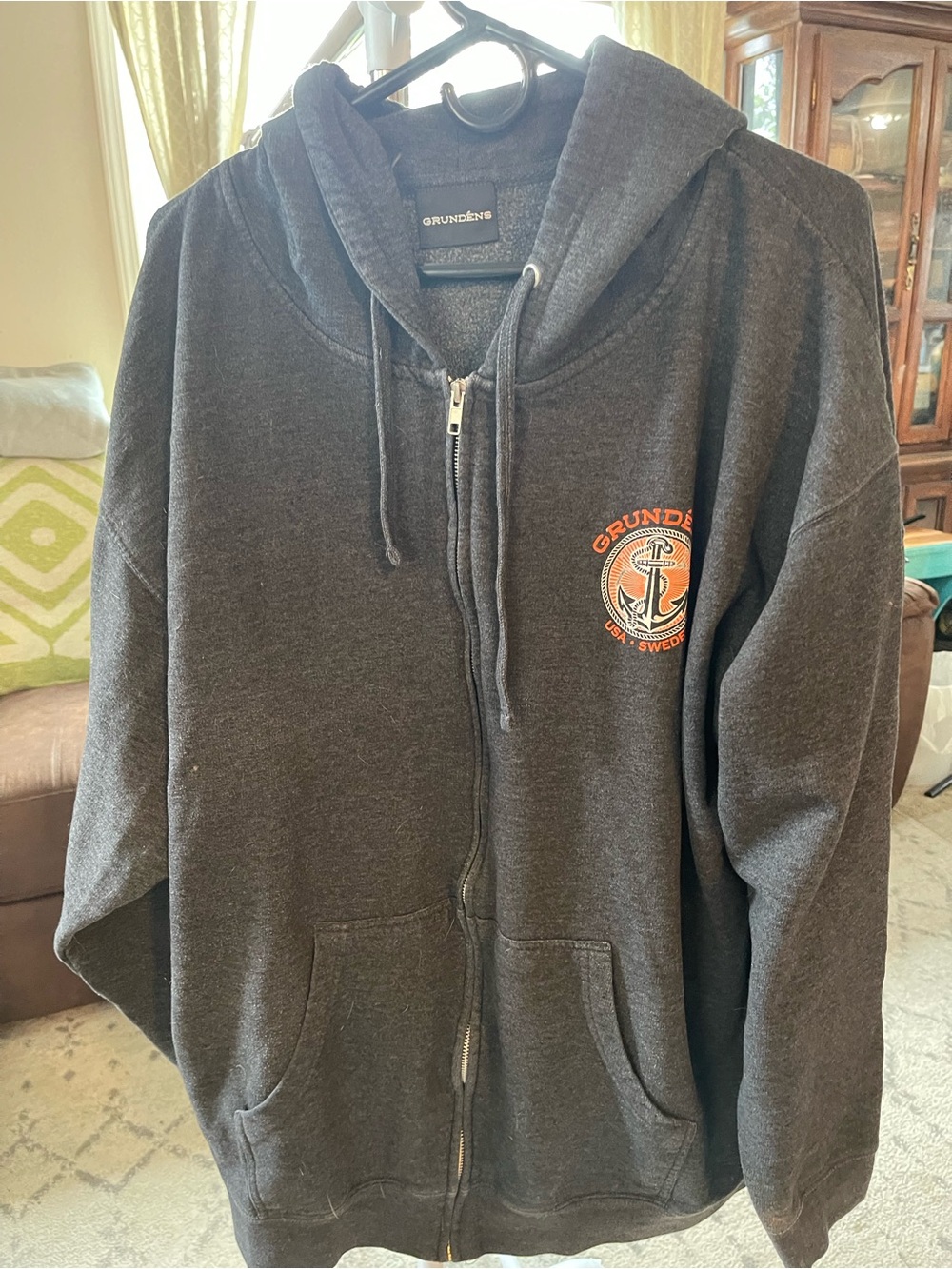 Grundéns Dark Gray Anchor Logo Zip Hoodie